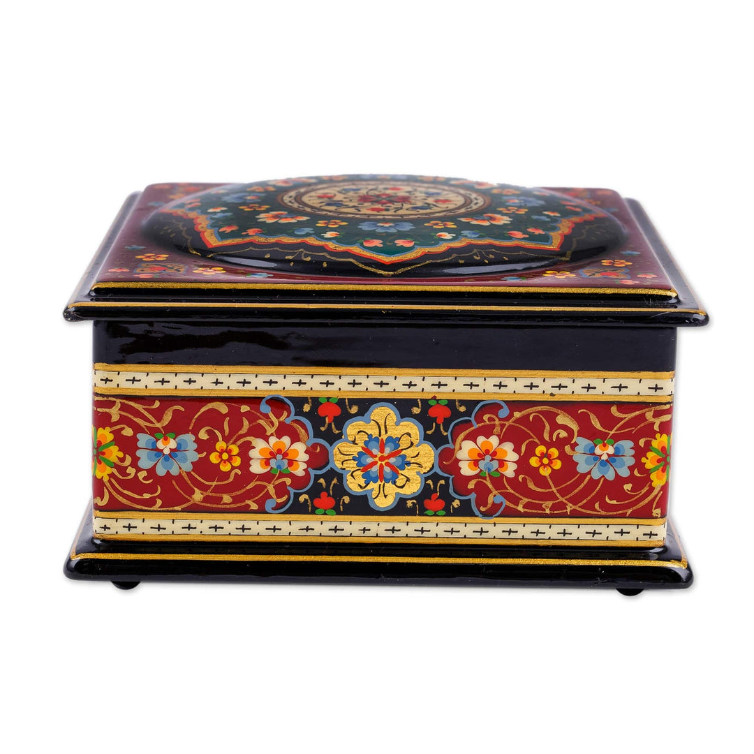 Floral Red Walnut Wood Jewelry Box with Velvet Lining - Floral Eden in Red