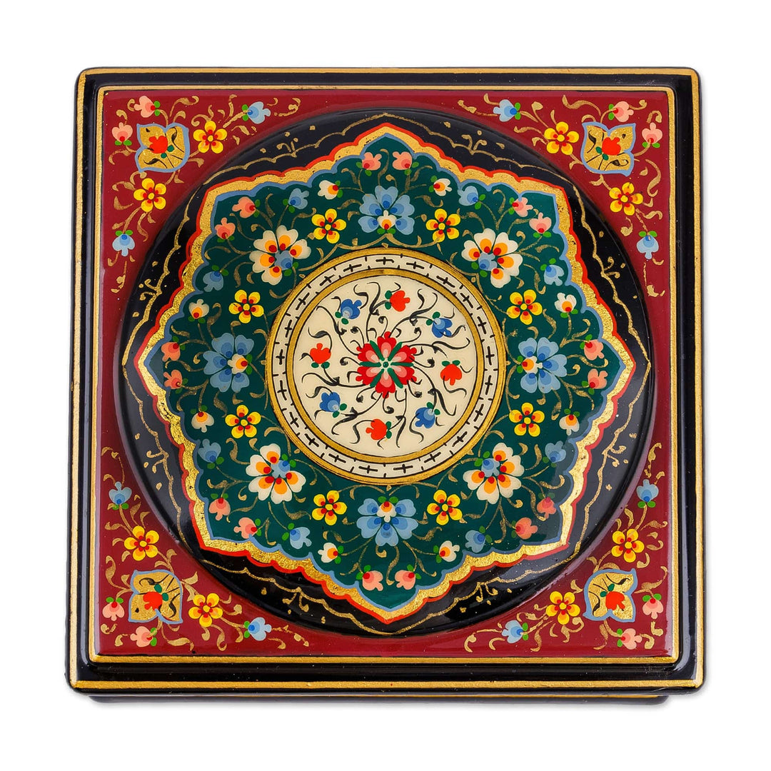 Floral Red Walnut Wood Jewelry Box with Velvet Lining - Floral Eden in Red