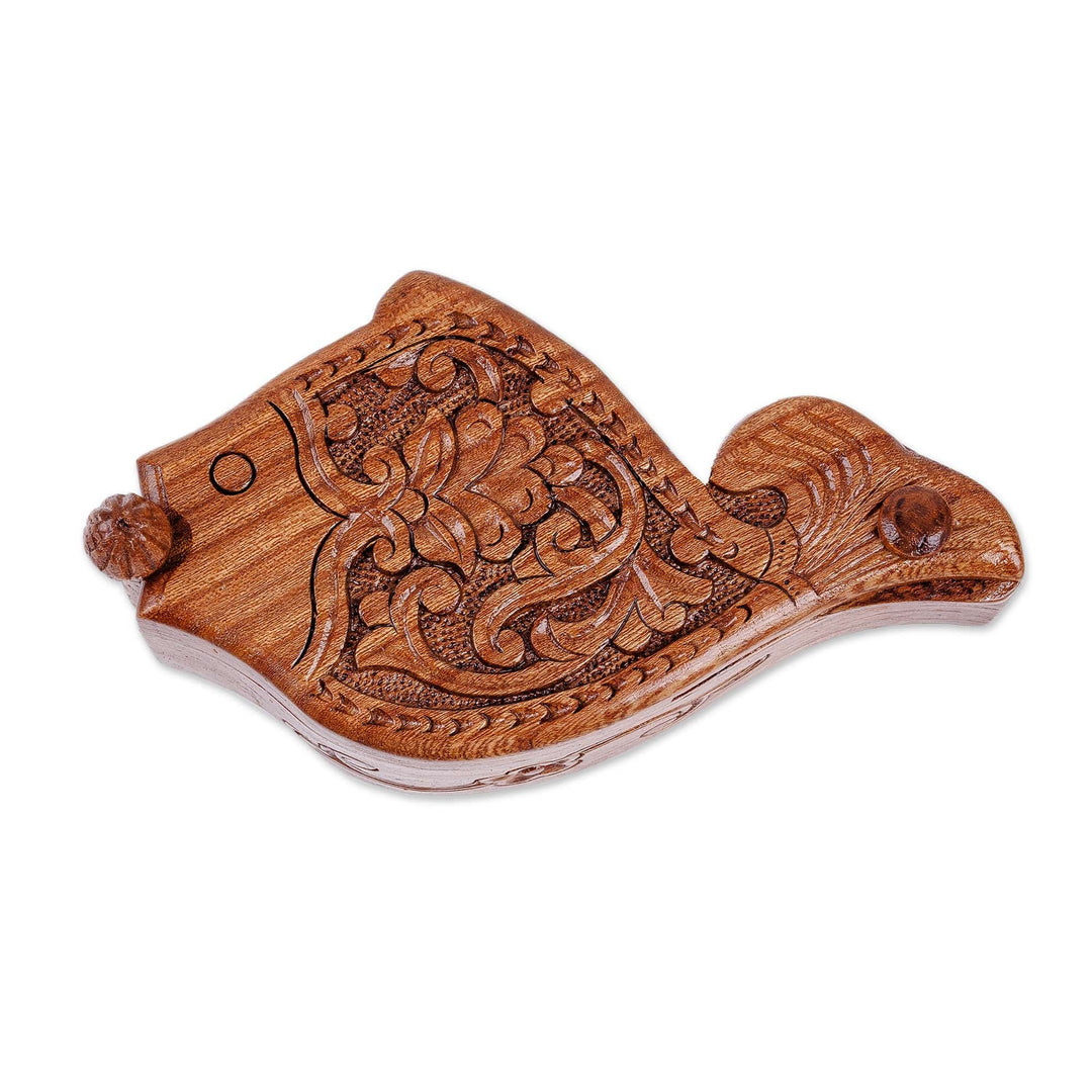 Traditional Polished Fish-Shaped Elm Tree Wood Puzzle Box - Luxurious Waters