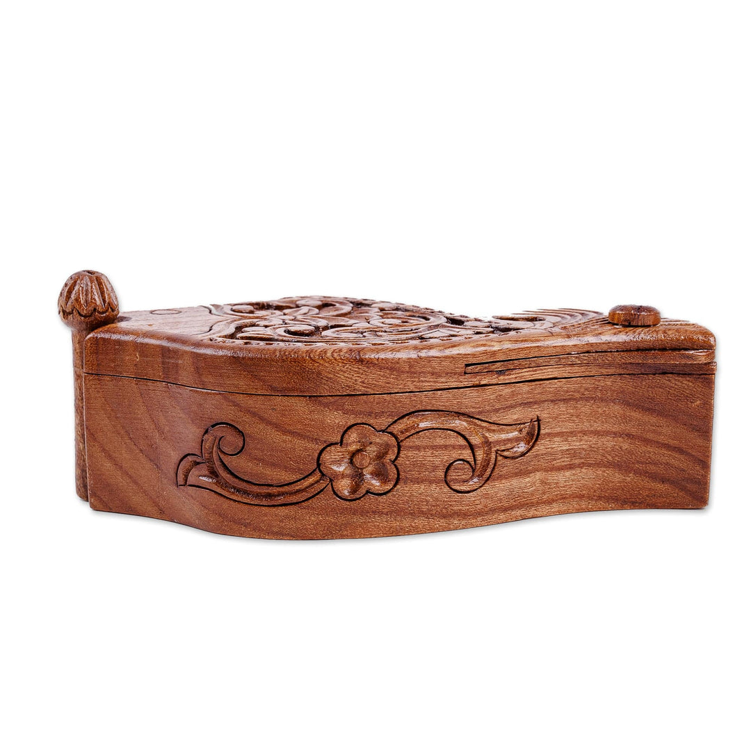Traditional Polished Fish-Shaped Elm Tree Wood Puzzle Box - Luxurious Waters