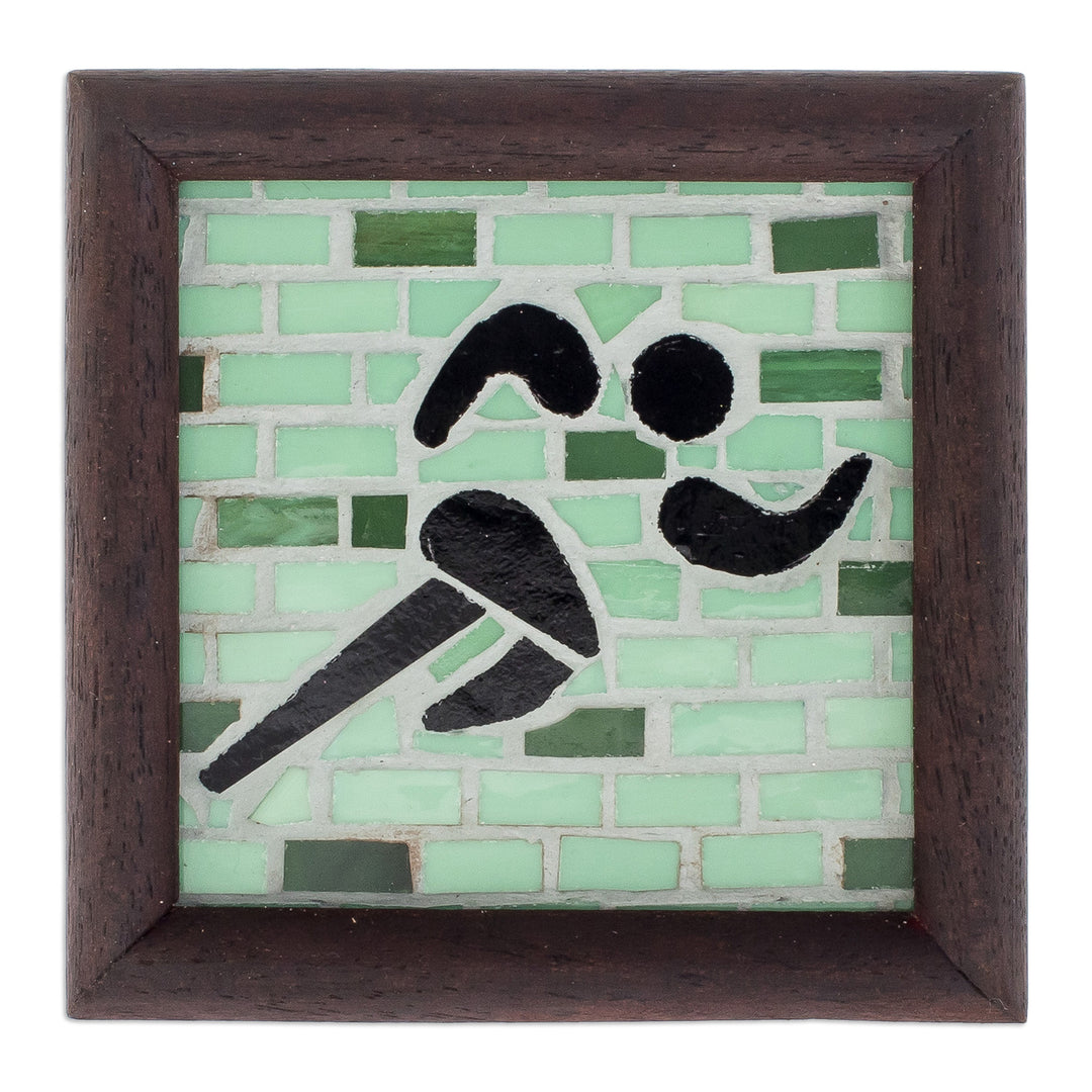 Athlete-Themed Teak Wood and Glass Mosaic Wall Accent - Athletic Mosaic