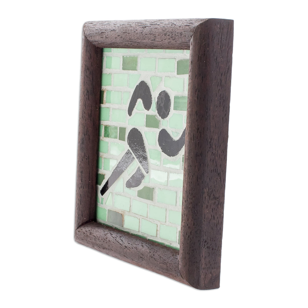 Athlete-Themed Teak Wood and Glass Mosaic Wall Accent - Athletic Mosaic