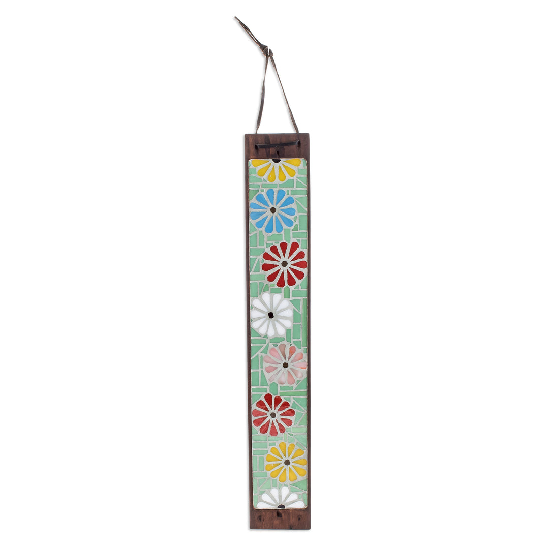 Handmade Glass Floral Mosaic Incense Holder in Bright Hues - Floral Morning