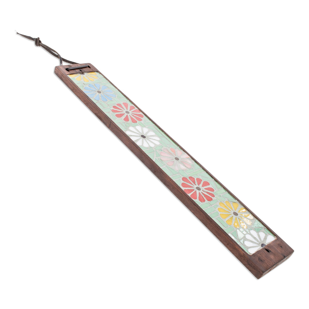 Handmade Glass Floral Mosaic Incense Holder in Bright Hues - Floral Morning