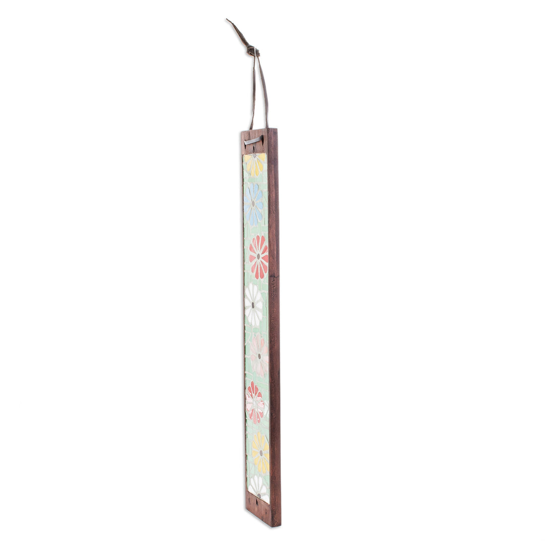 Handmade Glass Floral Mosaic Incense Holder in Bright Hues - Floral Morning