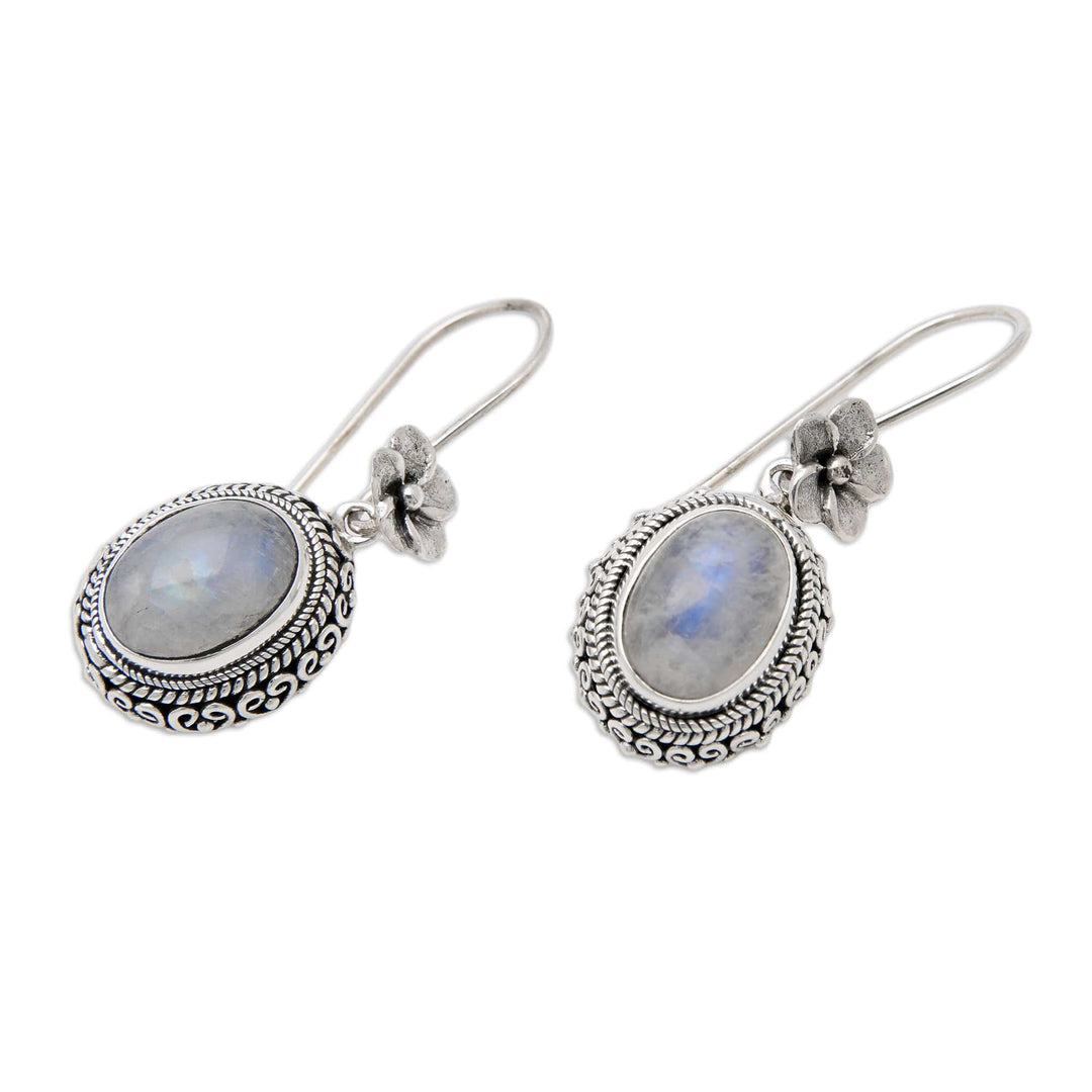 Traditional Natural Rainbow Moonstone Dangle Earrings - Queen Moonlight