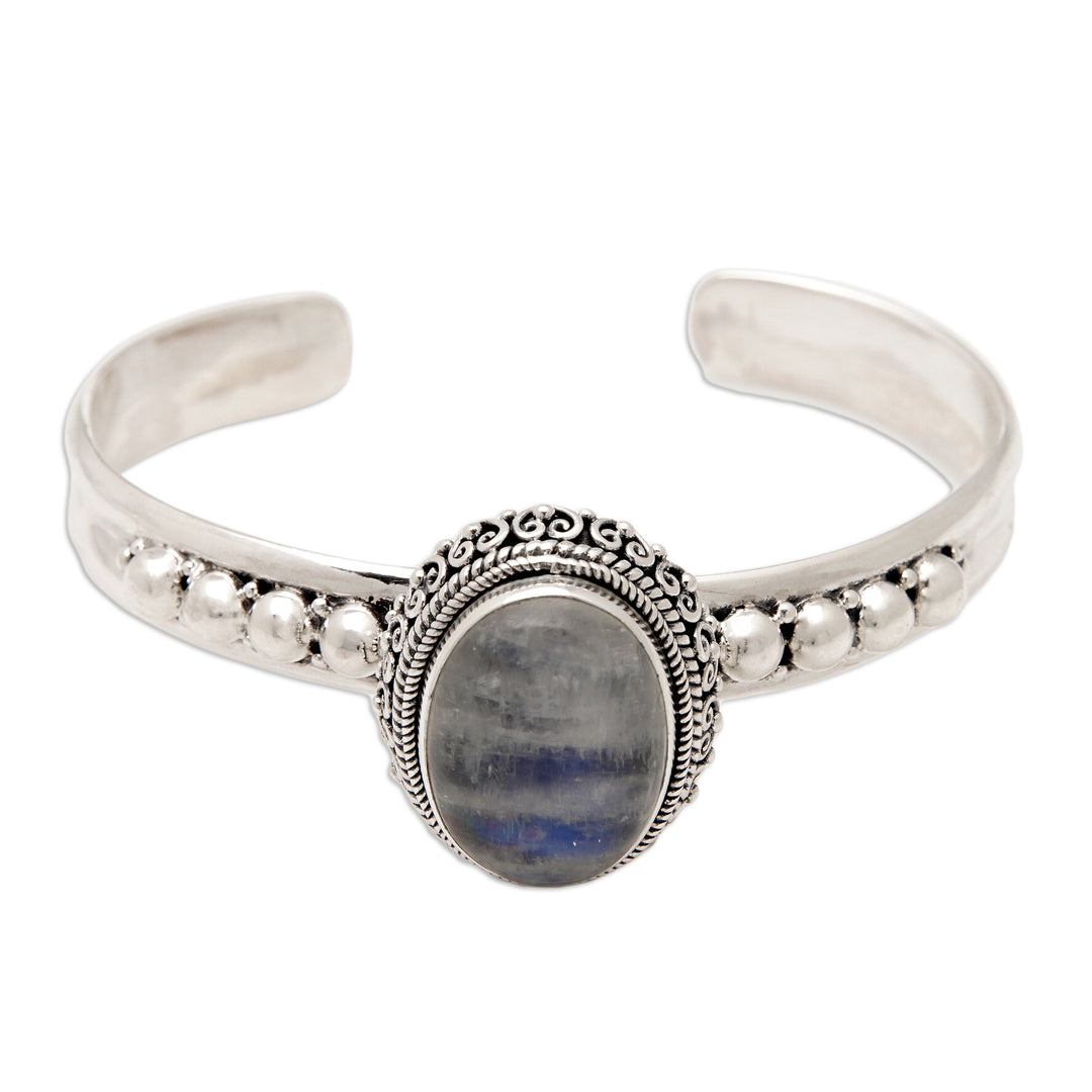 Traditional Natural Rainbow Moonstone Cuff Bracelet - Queen Moonlight