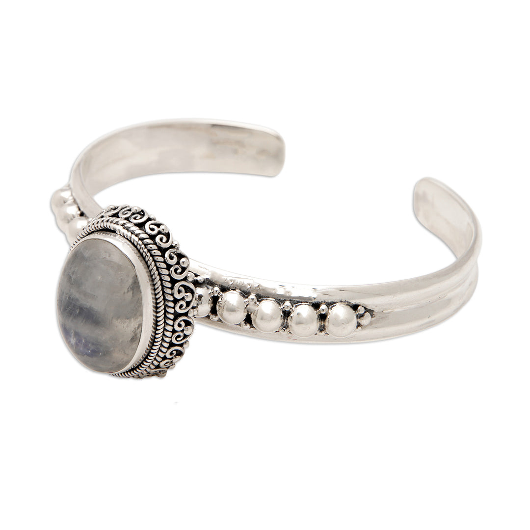 Traditional Natural Rainbow Moonstone Cuff Bracelet - Queen Moonlight
