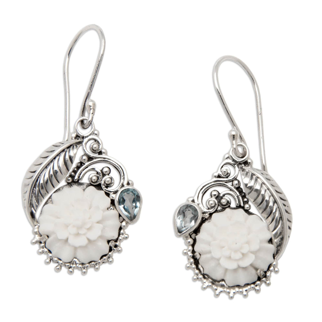 Floral and Leafy Sterling Silver Blue Topaz Dangle Earrings - Loyal Spring