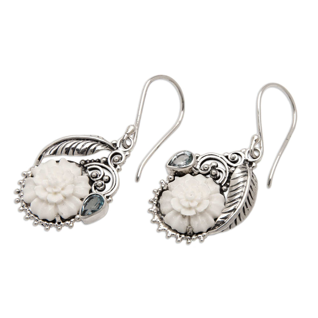 Floral and Leafy Sterling Silver Blue Topaz Dangle Earrings - Loyal Spring