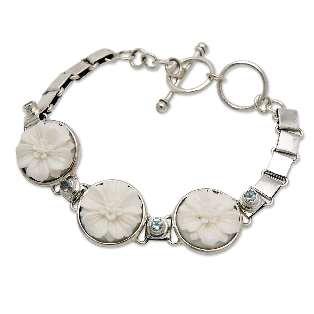 Floral Sterling Silver and Blue Topaz Pendant Bracelet - Celestial Blossoming