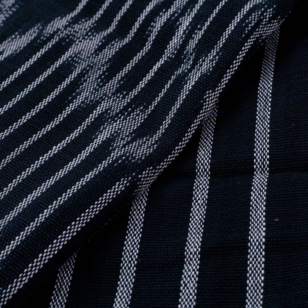 Handwoven Traditional Patterned Blue Cotton Scarf - Uzbekistan Waterfall in Blue