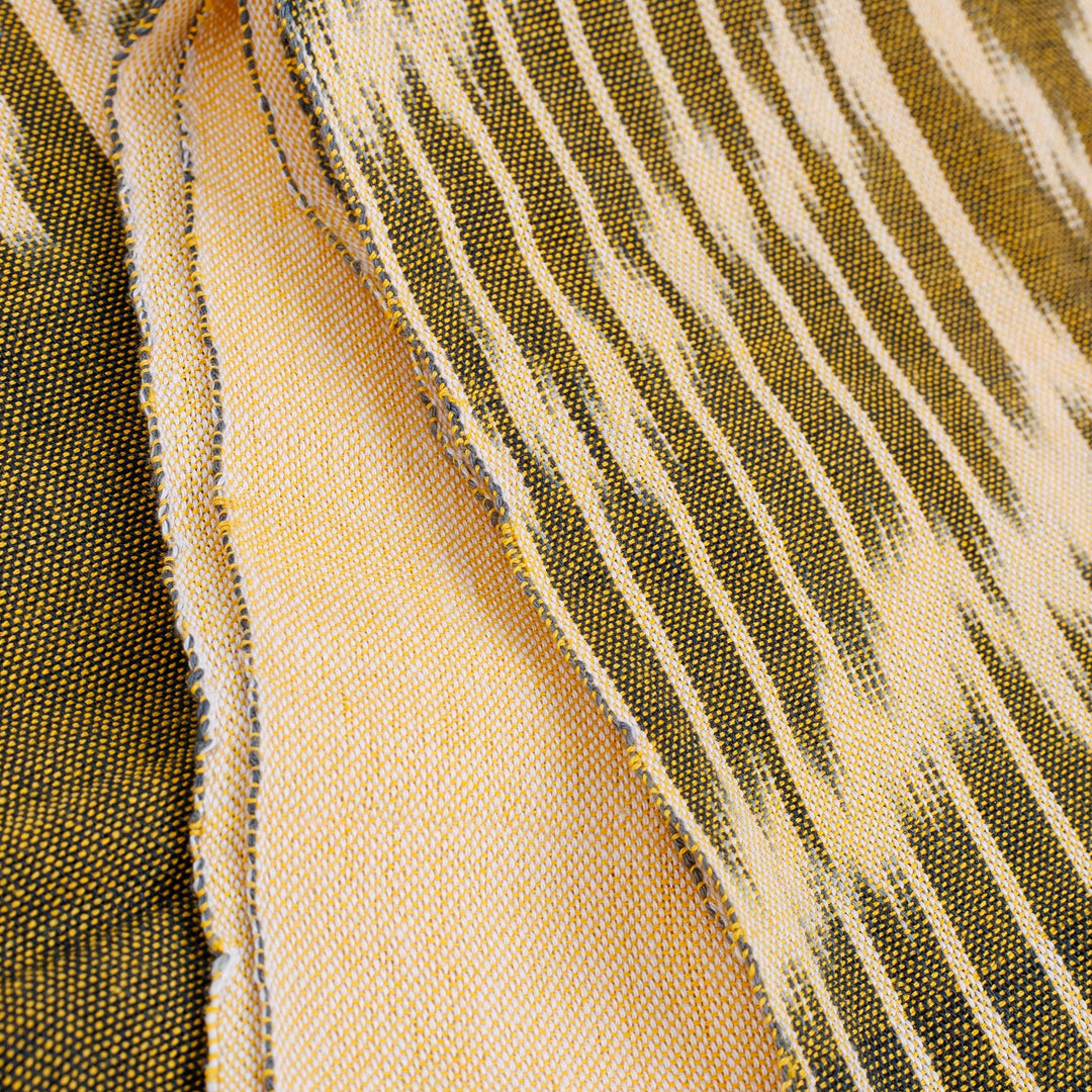 Handwoven Traditional Patterned Yellow Cotton Scarf - Uzbekistan Waterfall in Yellow