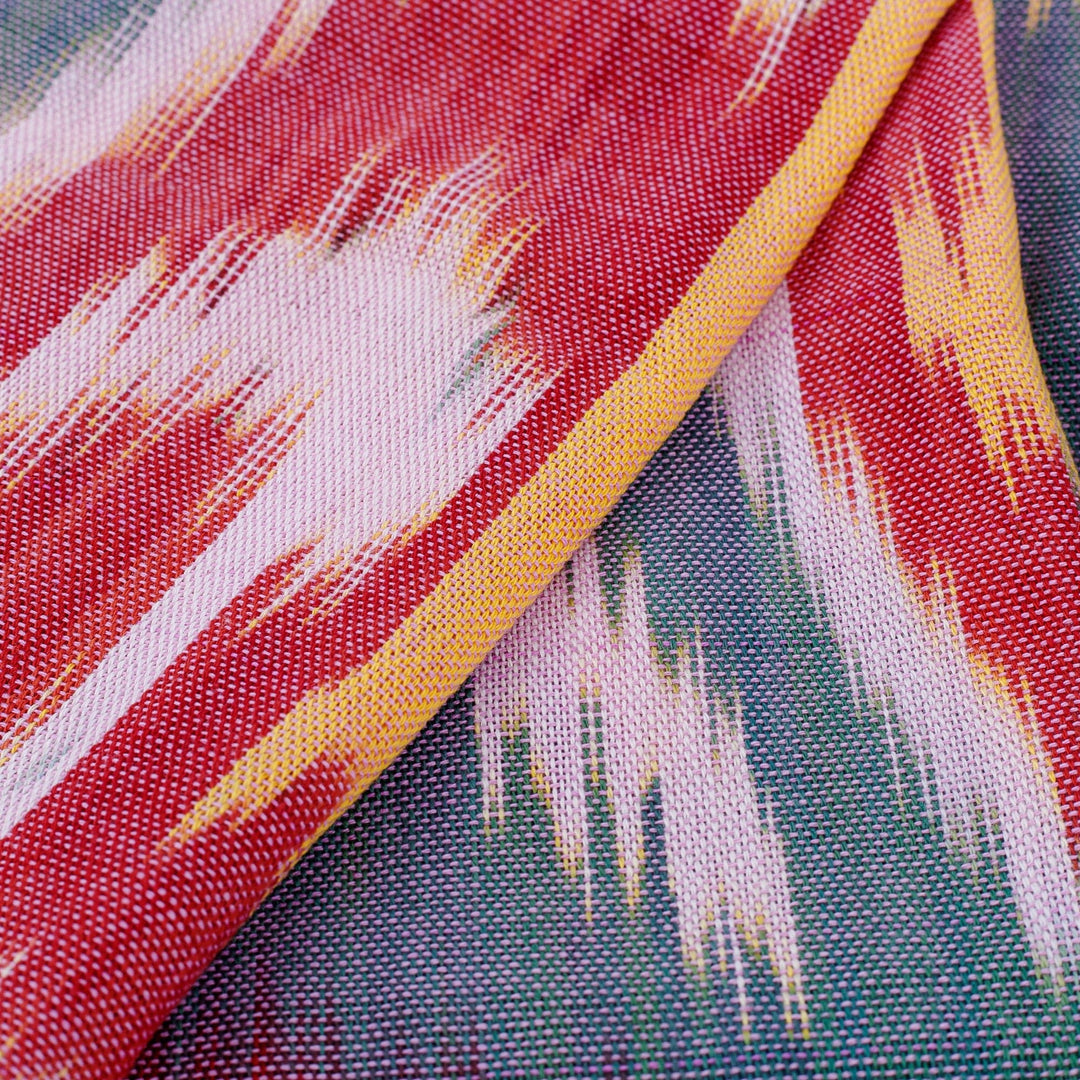 Classic Fringed Cotton Ikat Scarf Handwoven in Uzbekistan - Symphony of Sweetness