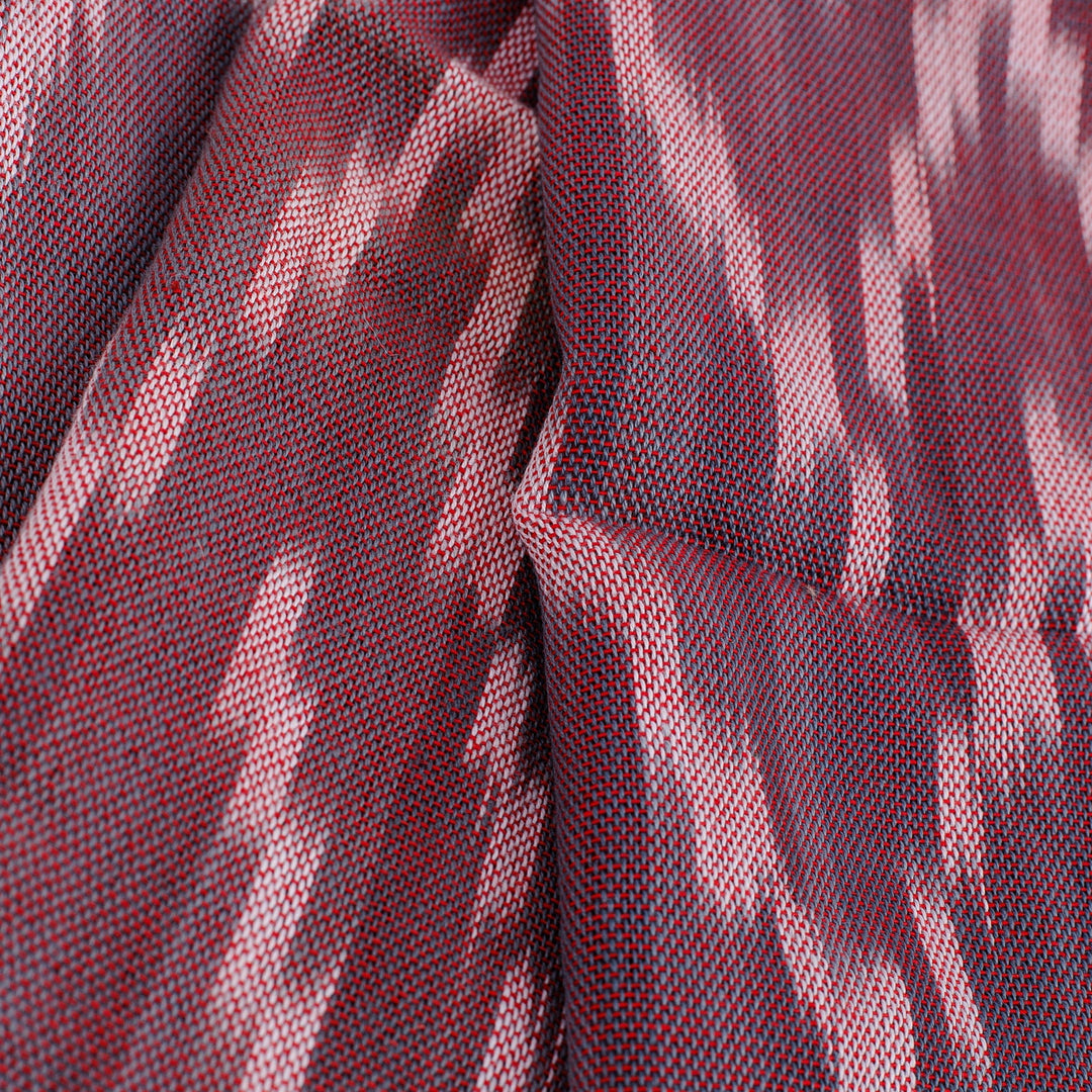 Handwoven Ikat Patterned Red Cotton Scarf with Fringes - Red Frequencies