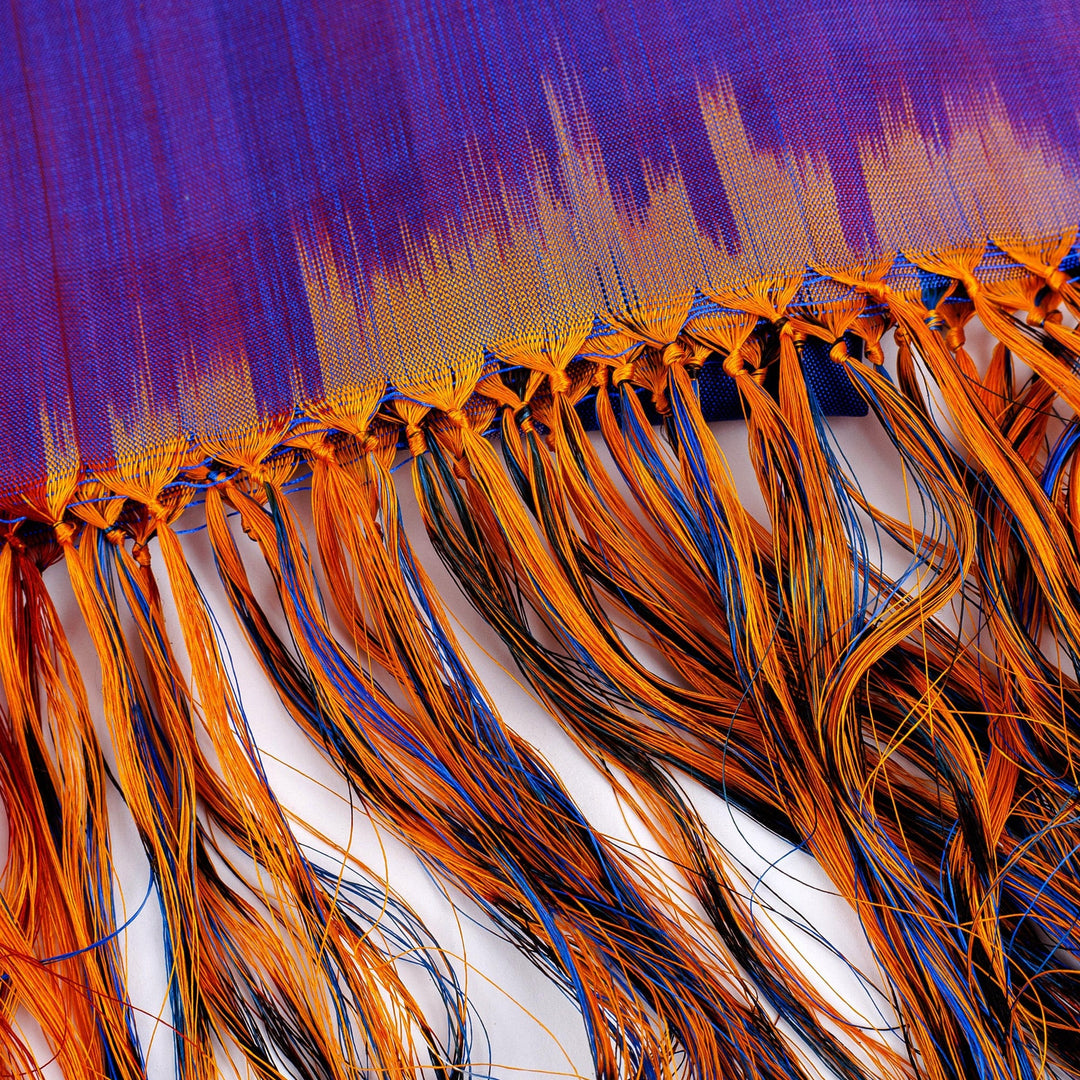 Handwoven Ikat Patterned Purple and Blue Silk Scarf - Royal Twilight