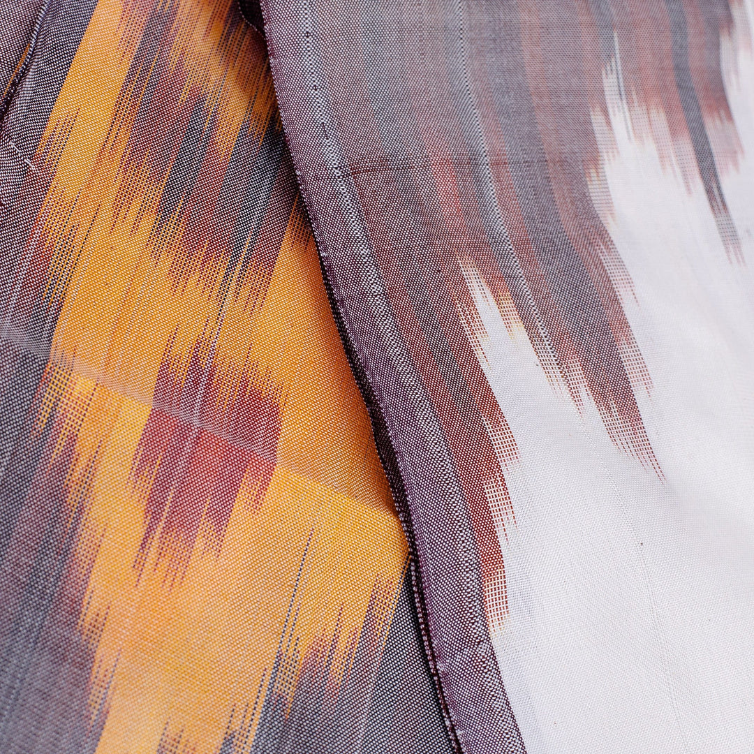 Handwoven Ikat Patterned Warm-Toned Silk Scarf - Royal Summer