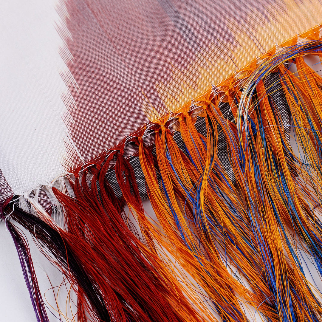 Handwoven Ikat Patterned Warm-Toned Silk Scarf - Royal Summer