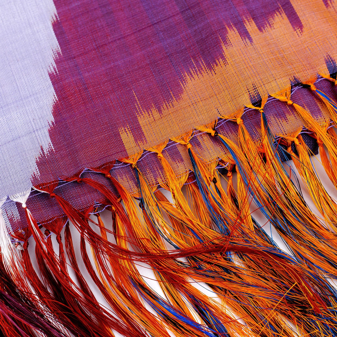 Handwoven Ikat Patterned Purple and Fuchsia Silk Scarf - Royal Fantasy