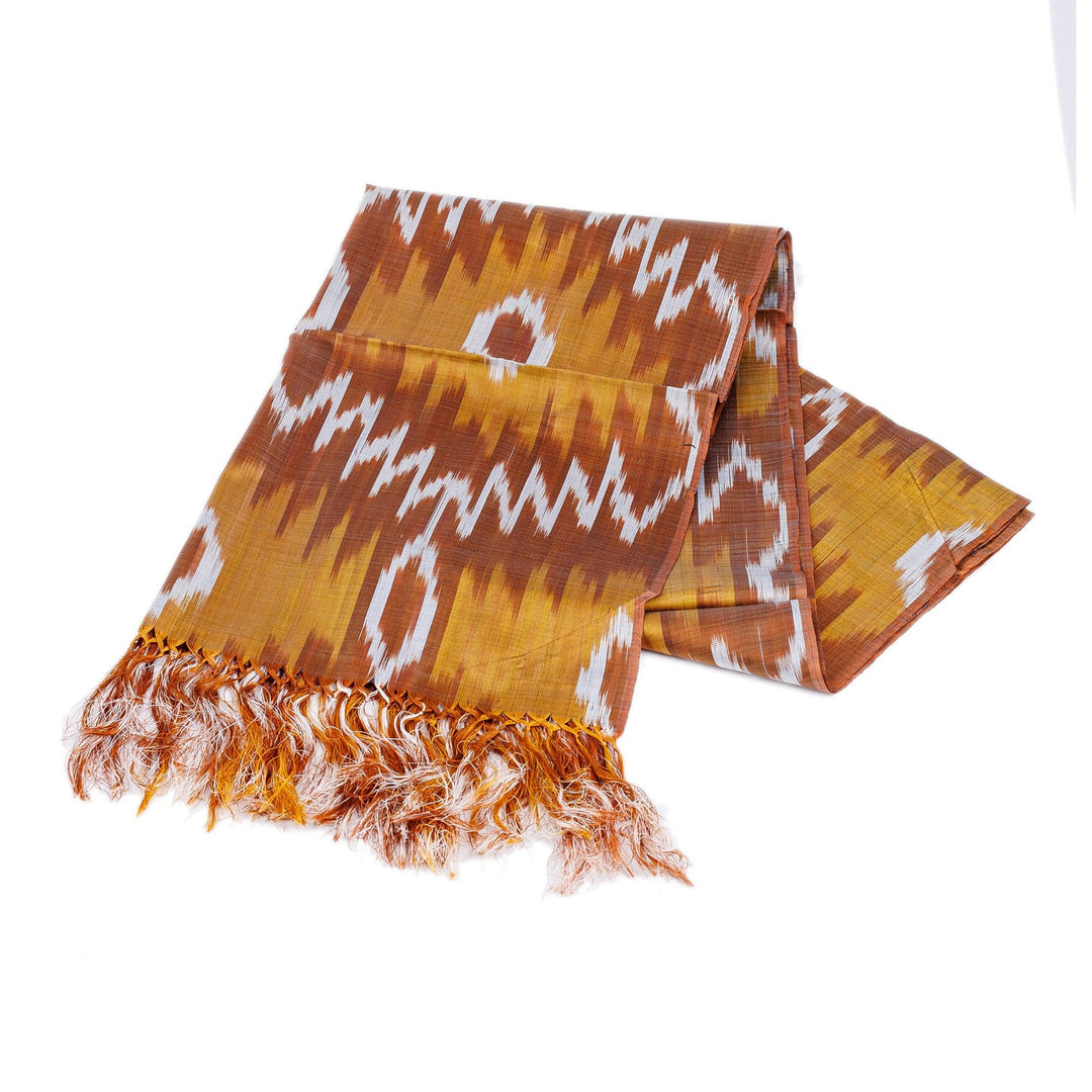 Handloomed Ikat Patterned Soft Silk Scarf in Yellow Hues - Summer Halo