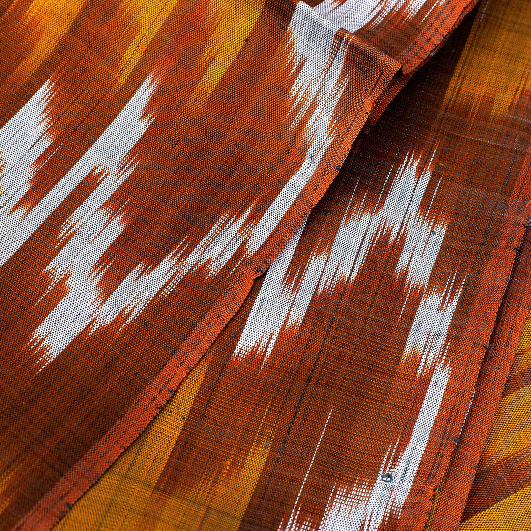 Handloomed Ikat Patterned Soft Silk Scarf in Yellow Hues - Summer Halo
