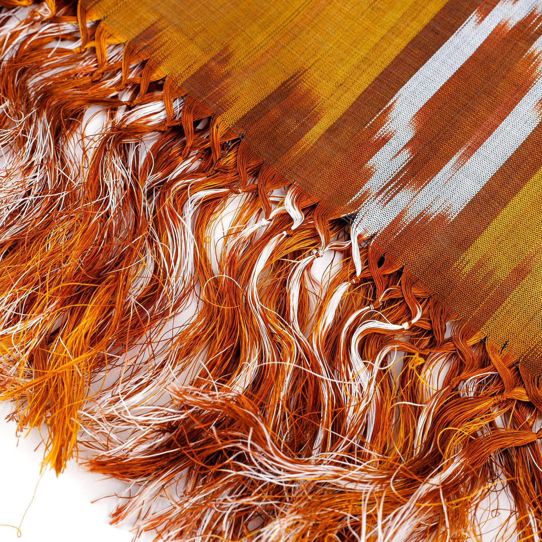 Handloomed Ikat Patterned Soft Silk Scarf in Yellow Hues - Summer Halo
