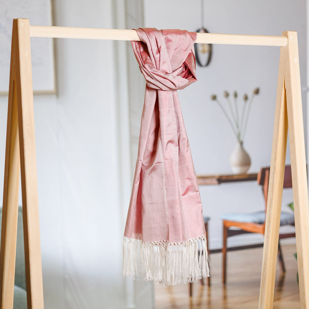 Handwoven Soft Pink 100% Silk Scarf with Fringes - The Pink Dame