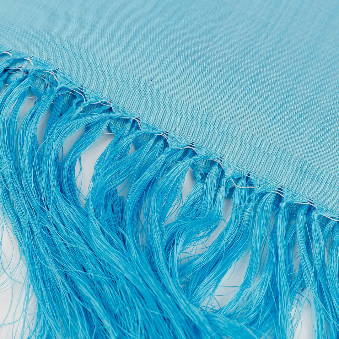 Handwoven Soft Blue 100% Silk Scarf with Fringes - The Blue Dame