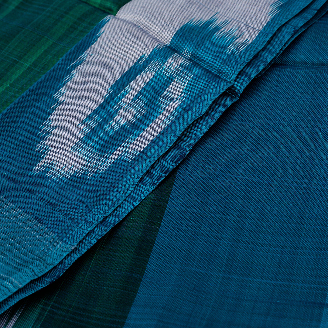 Handloomed Turquoise and Green Ikat Patterned Silk Scarf - Lagoon Road
