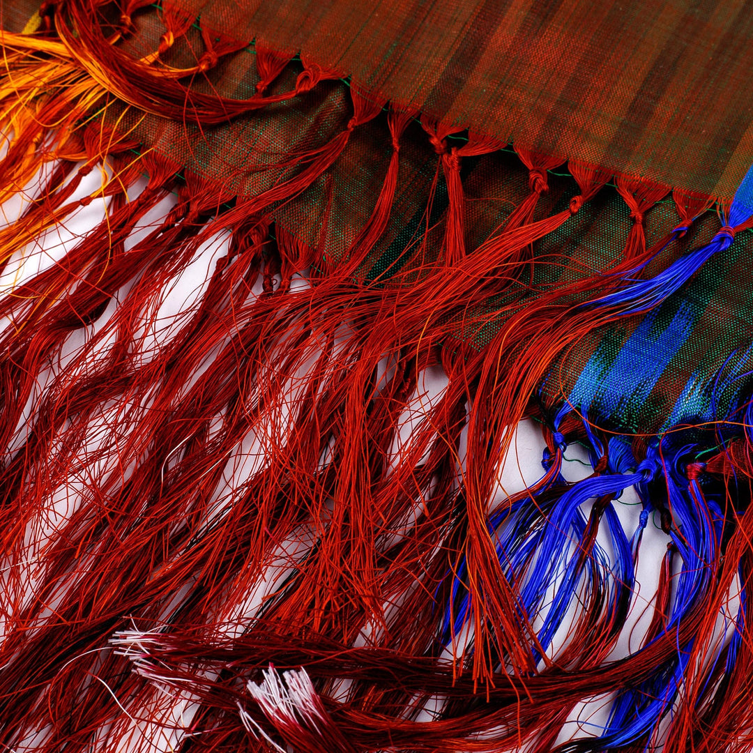 Traditional Handwoven Colorful Ikat Patterned Silk Scarf - Kingdom Beauty