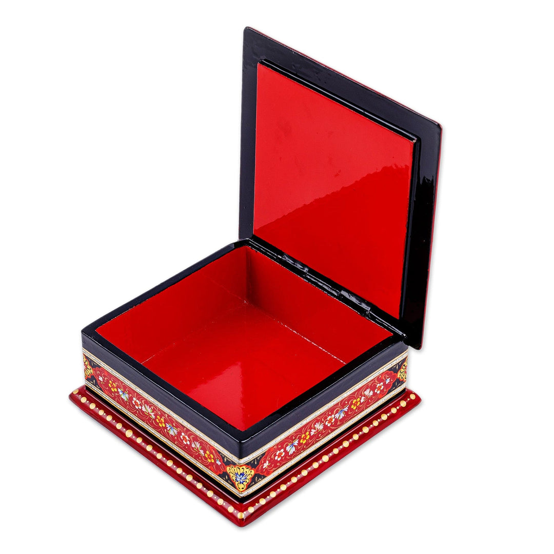Floral Red and White Wood and Papier Mache Jewelry Box - Floral Eden in White