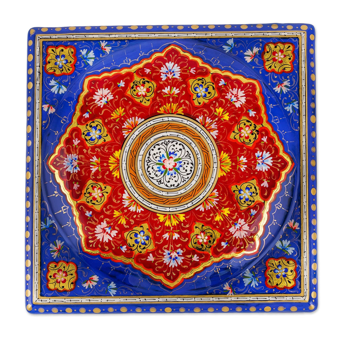 Floral Blue Walnut Wood and Papier Mache Jewelry Box - Floral Eden in Blue