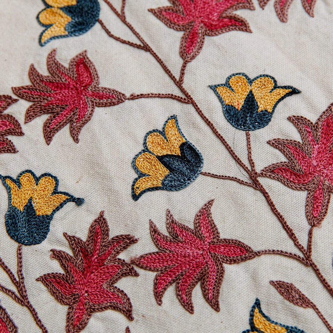 Embroidered Chrysanthemum-Themed Cotton Table Runner - Chrysanths