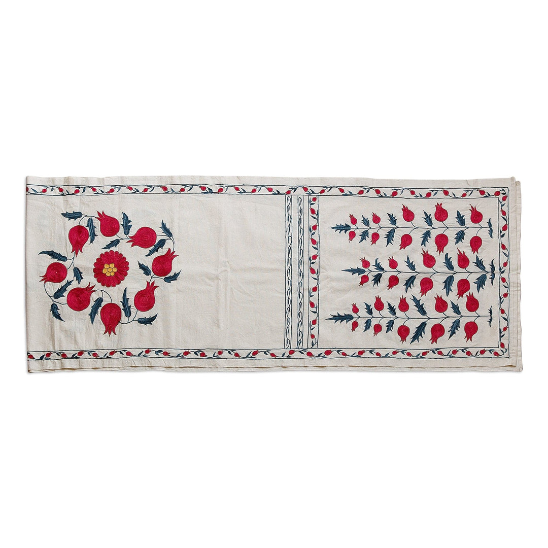 Embroidered Pomegranate-Themed Cotton Table Runner - Pomegranates