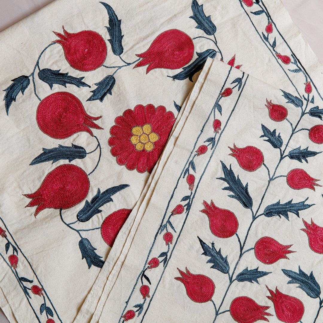 Embroidered Pomegranate-Themed Cotton Table Runner - Pomegranates