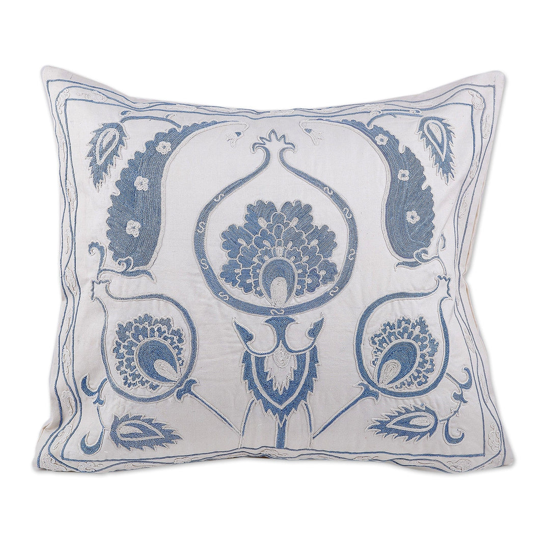 Classic Embroidered Blue and White Cotton Cushion Cover - Celestial Romance