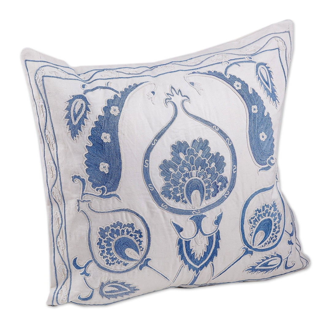 Classic Embroidered Blue and White Cotton Cushion Cover - Celestial Romance
