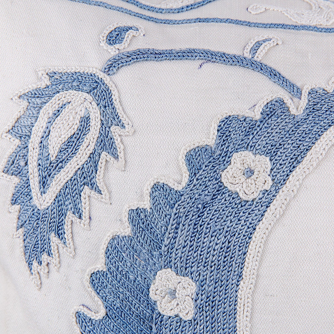 Classic Embroidered Blue and White Cotton Cushion Cover - Celestial Romance