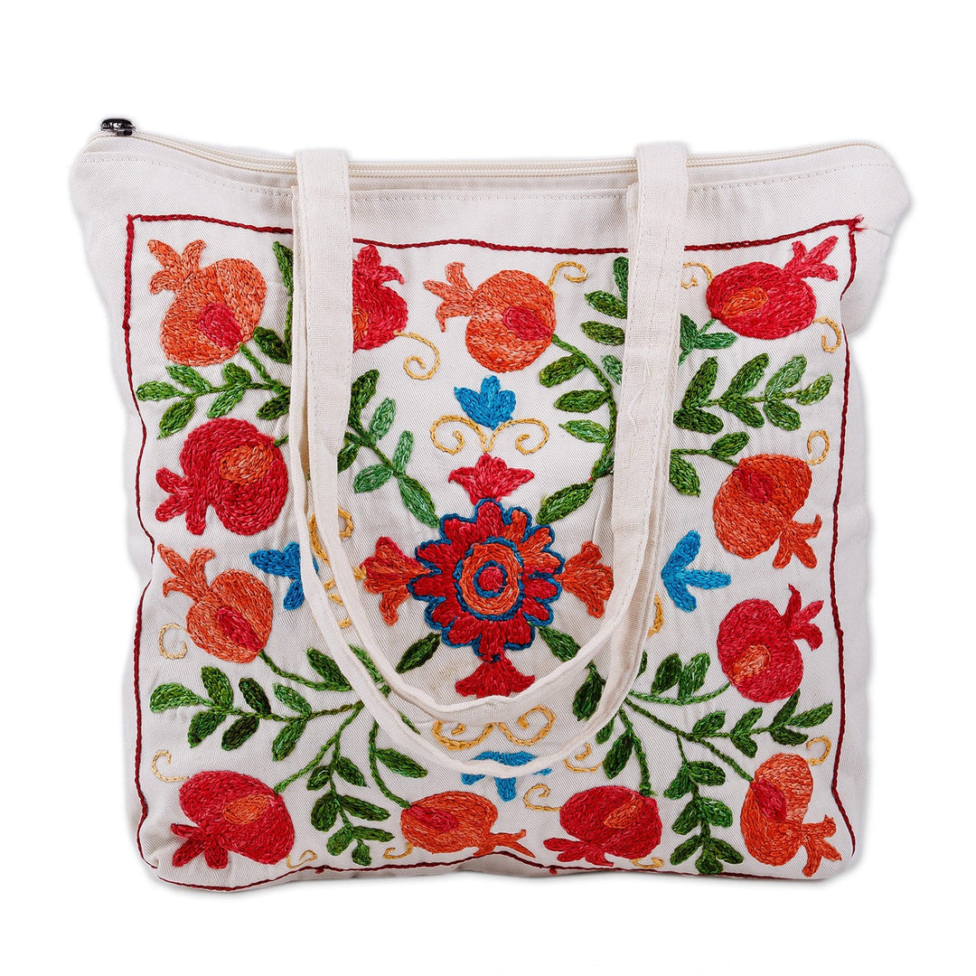 Classic Pomegranate-Themed Embroidered Cotton Tote Bag - Pomegranate Day