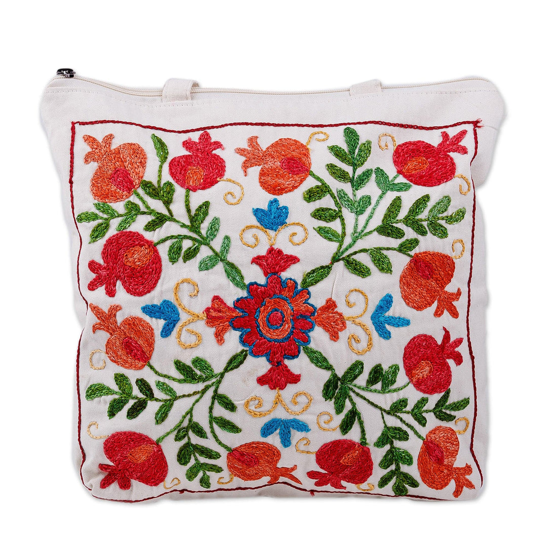 Classic Pomegranate-Themed Embroidered Cotton Tote Bag - Pomegranate Day