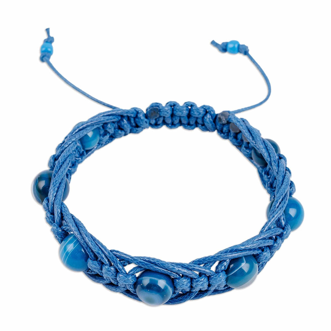 Handmade Blue Agate Beaded Macrame Shambhala Style Bracelet - Shambhala Flair