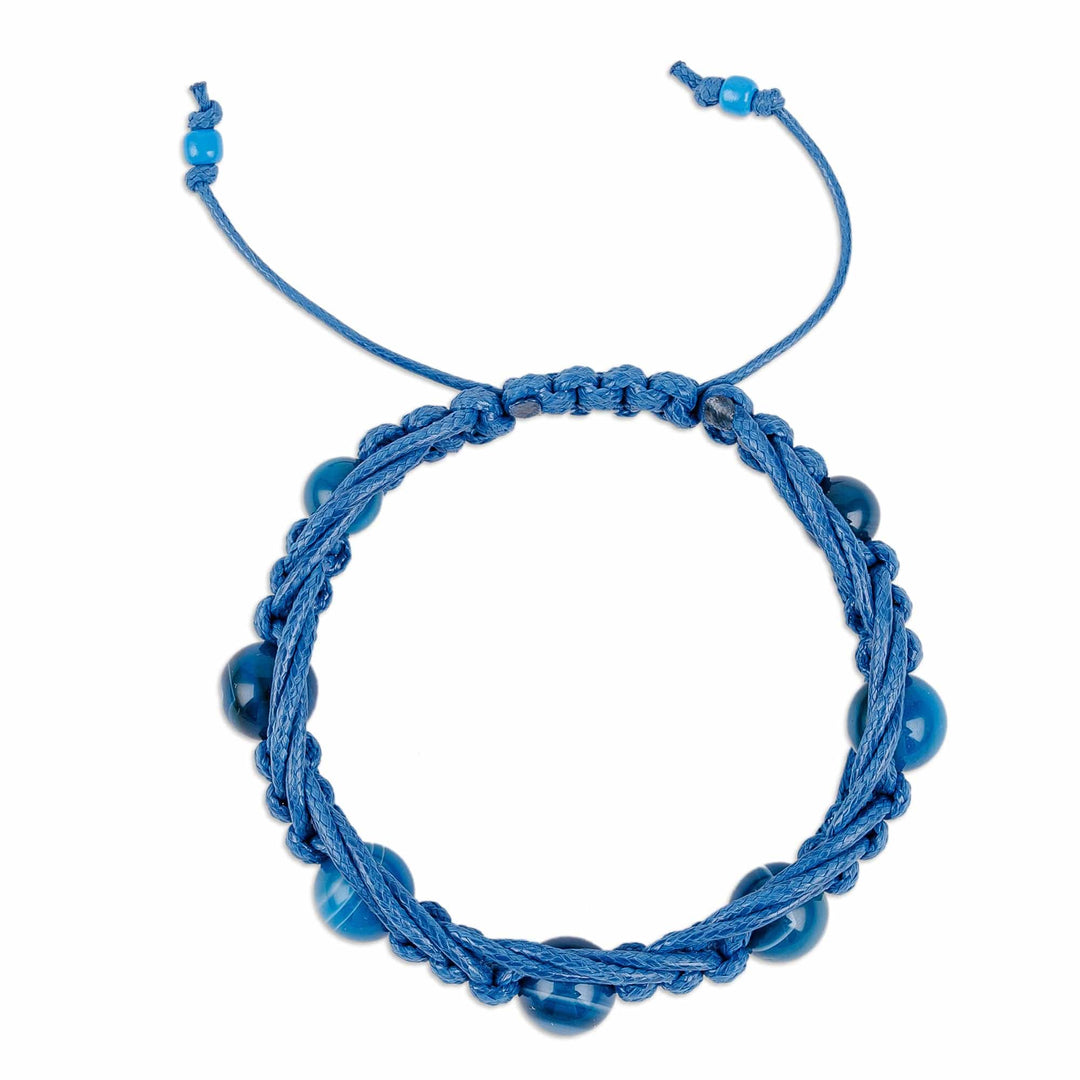 Handmade Blue Agate Beaded Macrame Shambhala Style Bracelet - Shambhala Flair