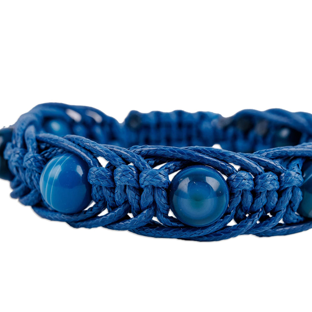 Handmade Blue Agate Beaded Macrame Shambhala Style Bracelet - Shambhala Flair