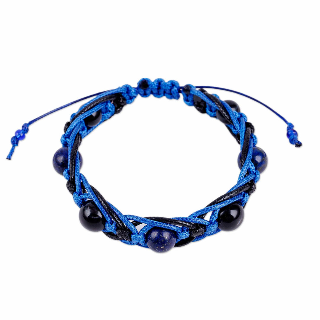 Agate & Lapis Lazuli Beaded Macrame Shambhala-Style Bracelet - Shambhala Style