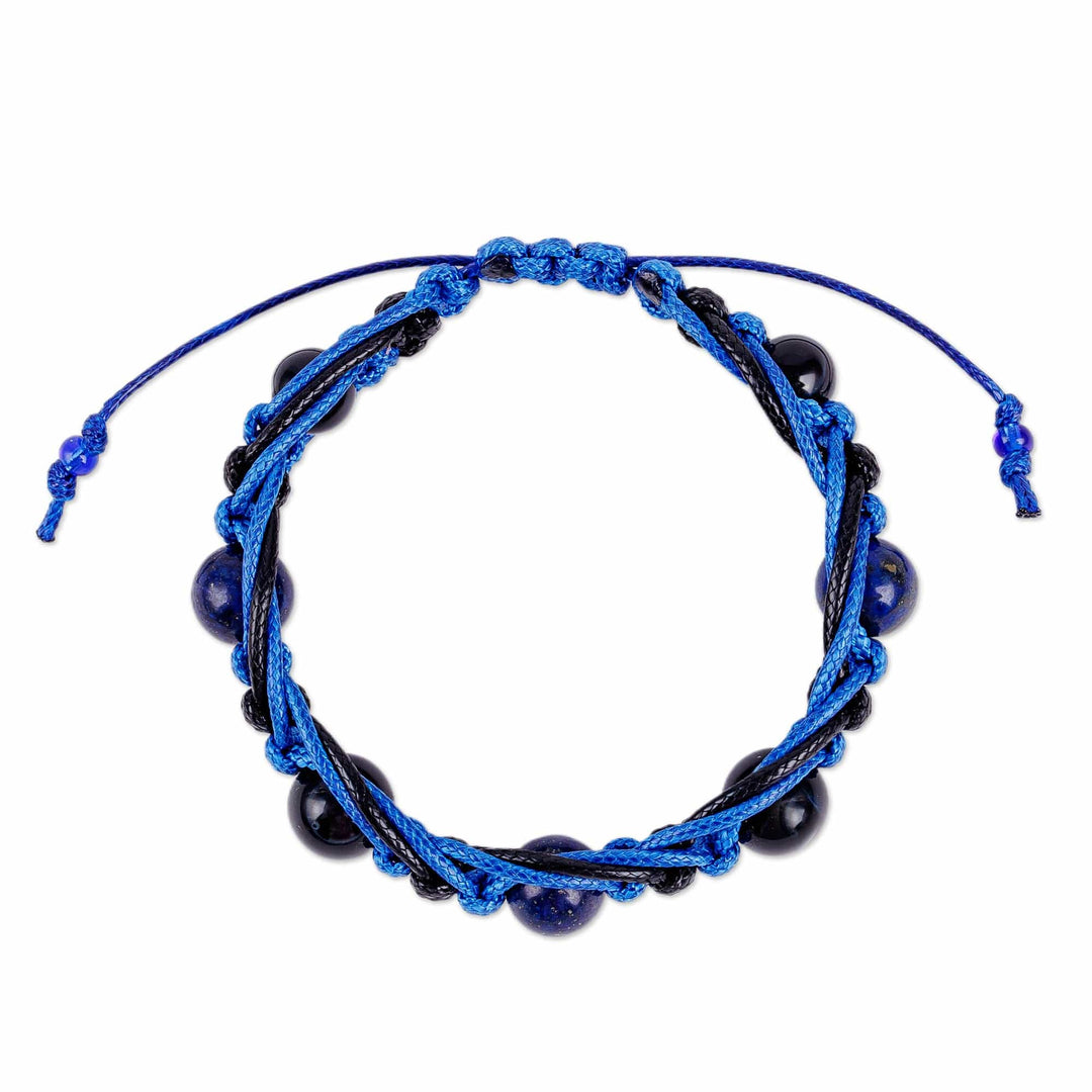 Agate & Lapis Lazuli Beaded Macrame Shambhala-Style Bracelet - Shambhala Style