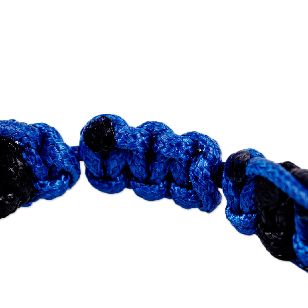 Agate & Lapis Lazuli Beaded Macrame Shambhala-Style Bracelet - Shambhala Style