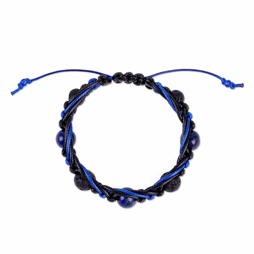 Lapis Lazuli & Stone Beaded Macrame Shambhala Style Bracelet - Shambhala Blue