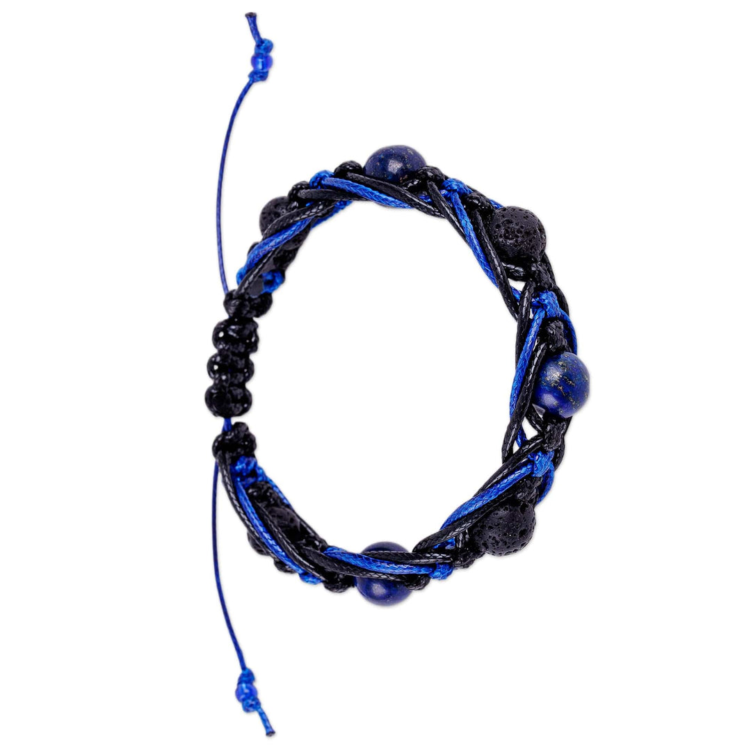 Lapis Lazuli & Stone Beaded Macrame Shambhala Style Bracelet - Shambhala Blue