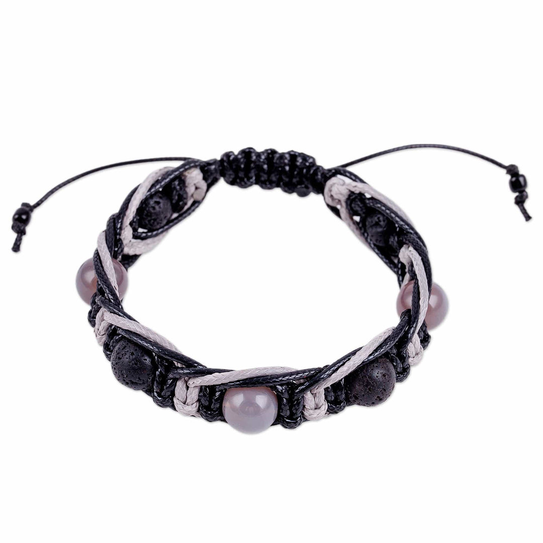 Chalcedony and Stone Beaded Macrame Shambhala-Style Bracelet - Shambhala Elegance