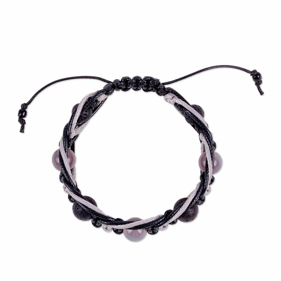 Chalcedony and Stone Beaded Macrame Shambhala-Style Bracelet - Shambhala Elegance
